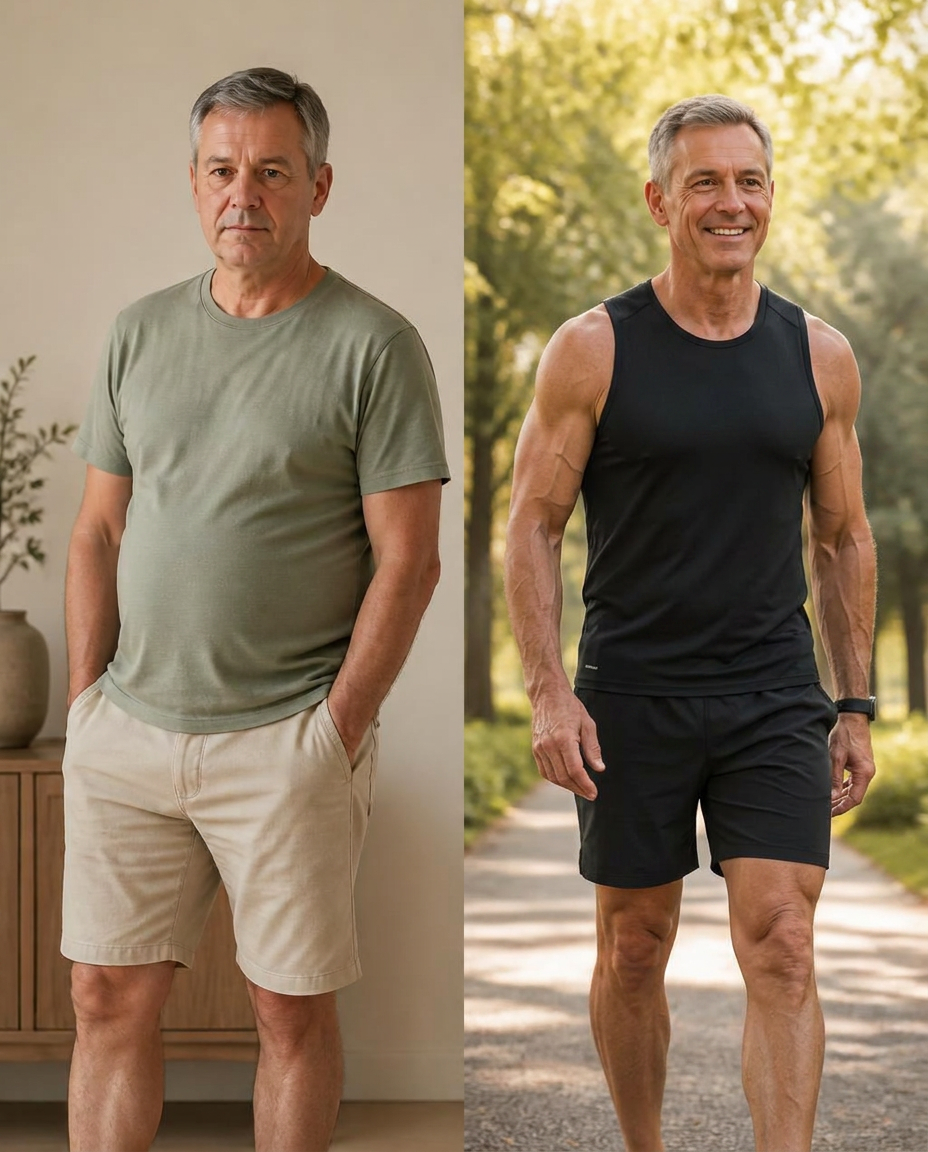 Transformación: hombre con más tono muscular, energía y postura activa